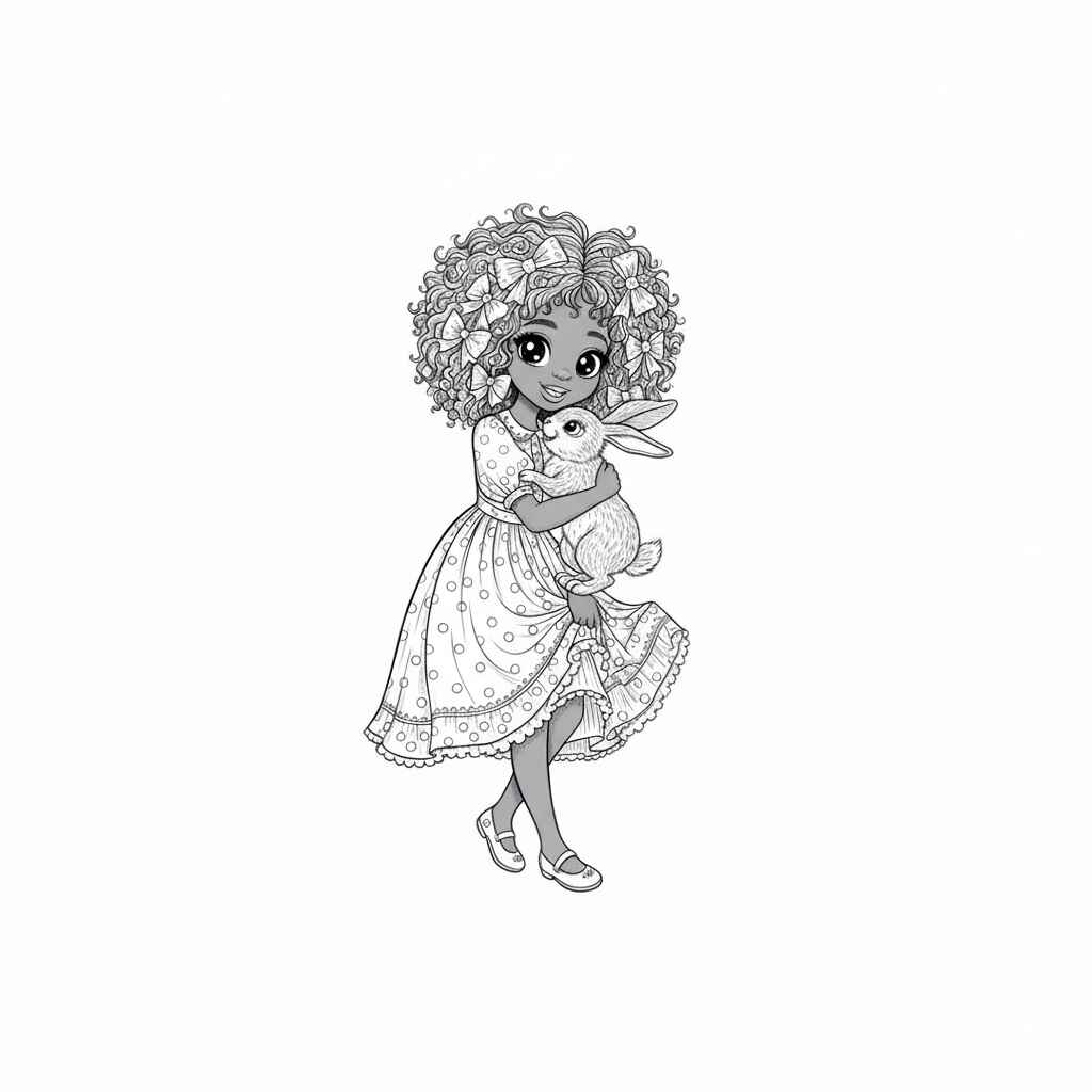 Schönes Mädchen mit der Schleifen-Schleife Ausmalbilder 039