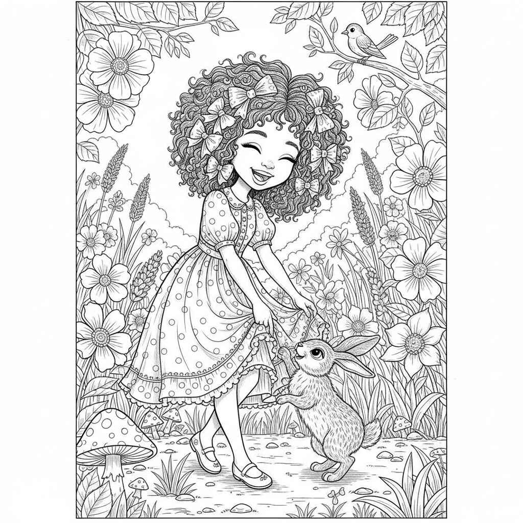 Schönes Mädchen mit der Schleifen-Schleife Ausmalbilder 379