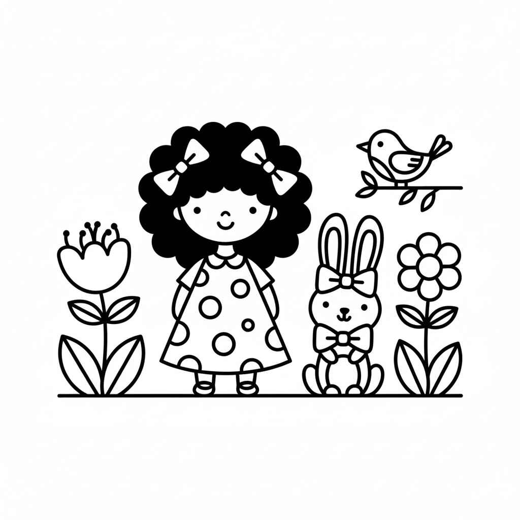 Schönes Mädchen mit der Schleifen-Schleife Ausmalbilder 617