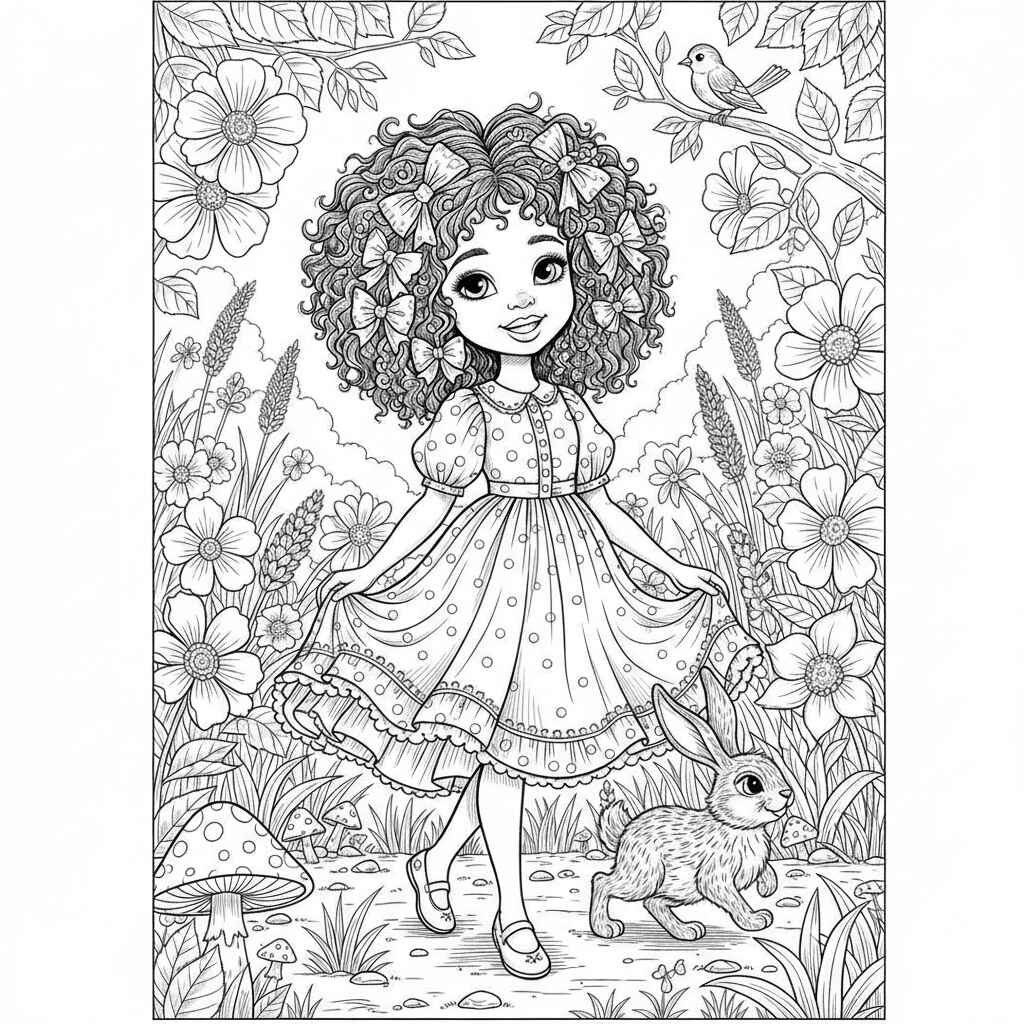 Schönes Mädchen mit der Schleifen-Schleife Ausmalbilder 928